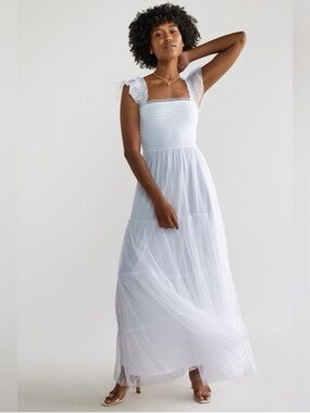 🆕 Audrey Parks Nema Flutter Sleeve Tulle Maxi Dress